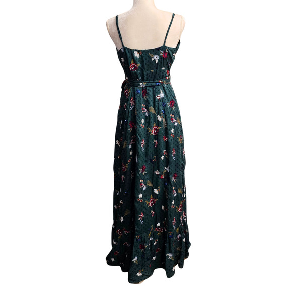 Tularosa Anthropologie Aubrie Sequin Embroidered Wrap Maxi Dress Green $240 Med - Picture 7 of 10
